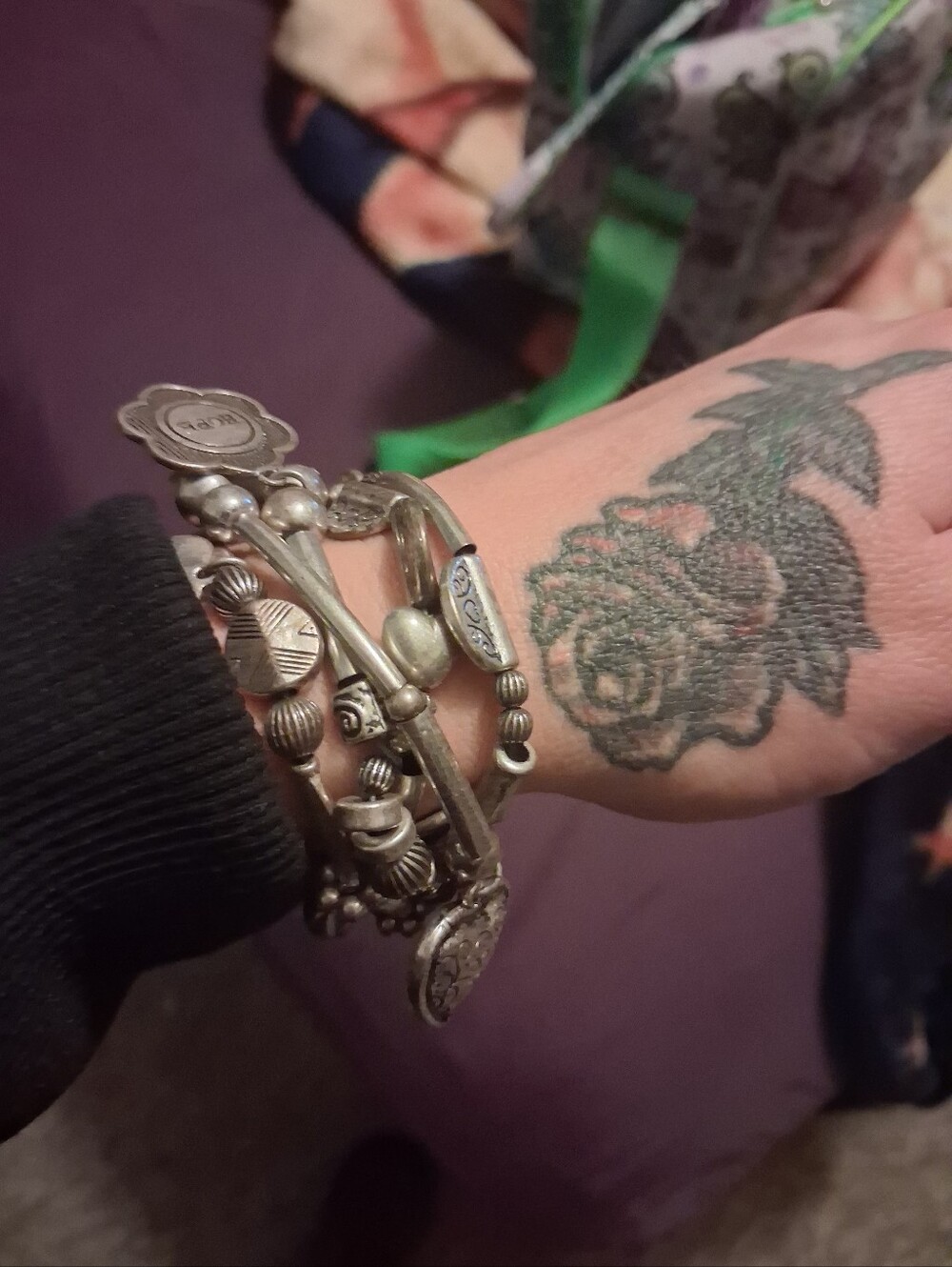 Silver Tone Layered Beaded Bracelet Set